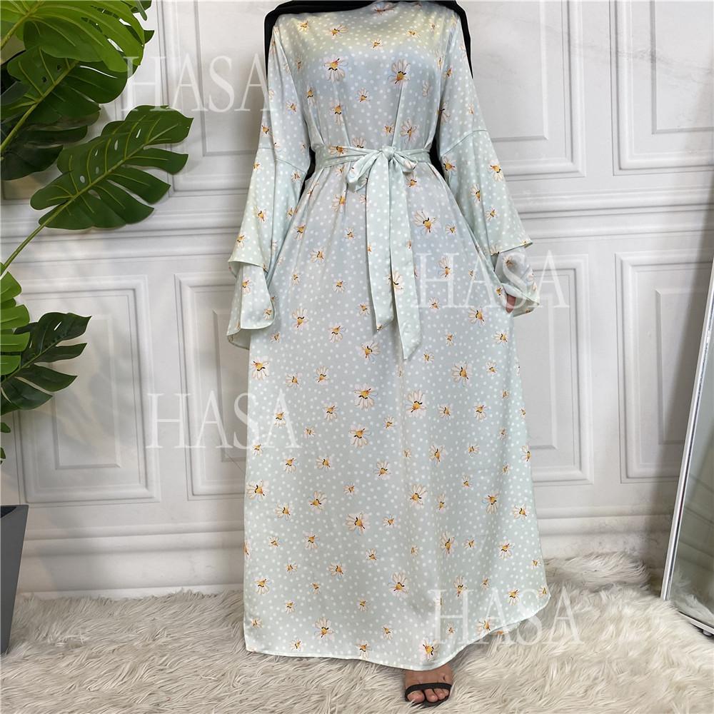 HA6590 Fashionable Printed Loose-fitting Dress with Lace-up Design and Wide Swing