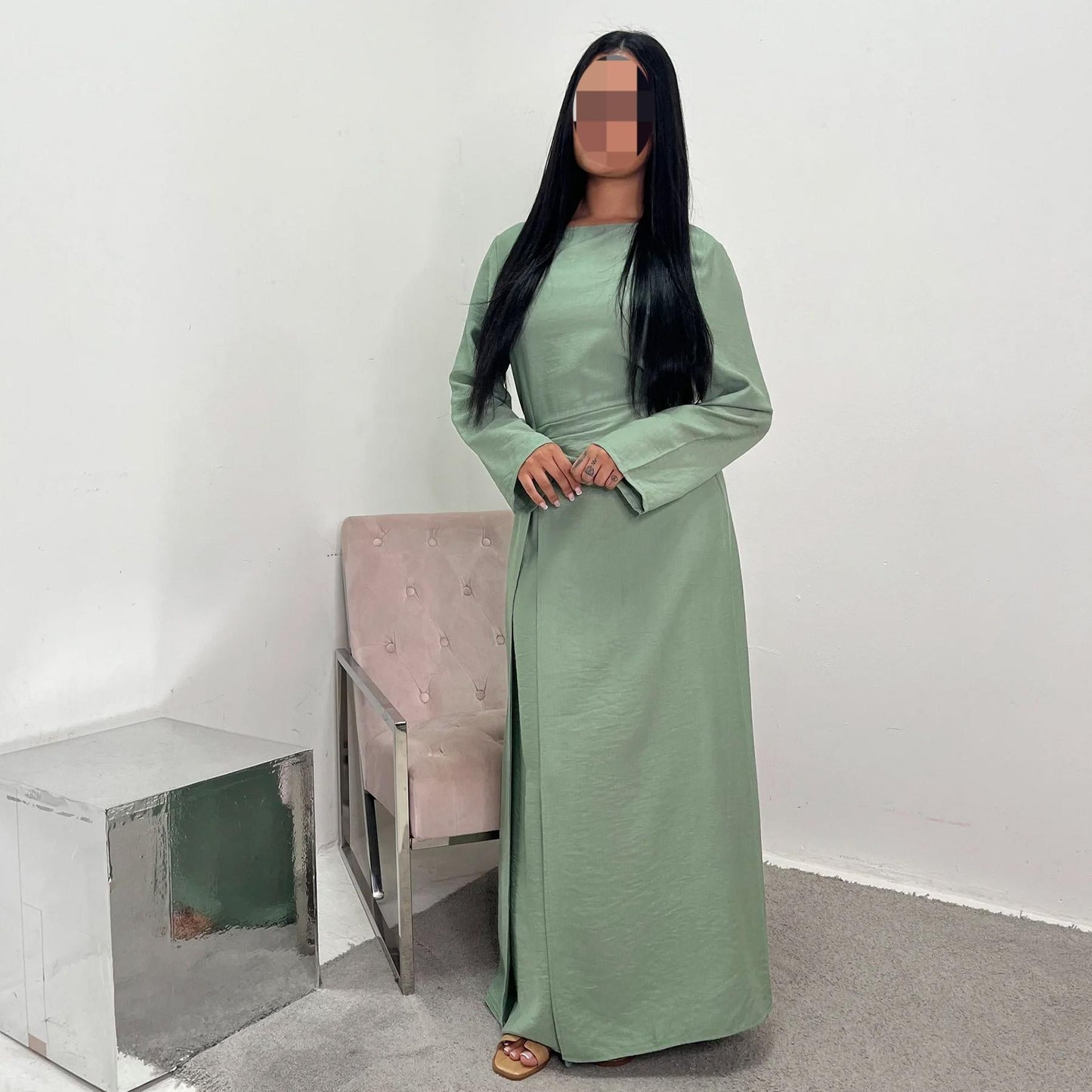 HA6549 Minimalist Abaya with Waist Detail