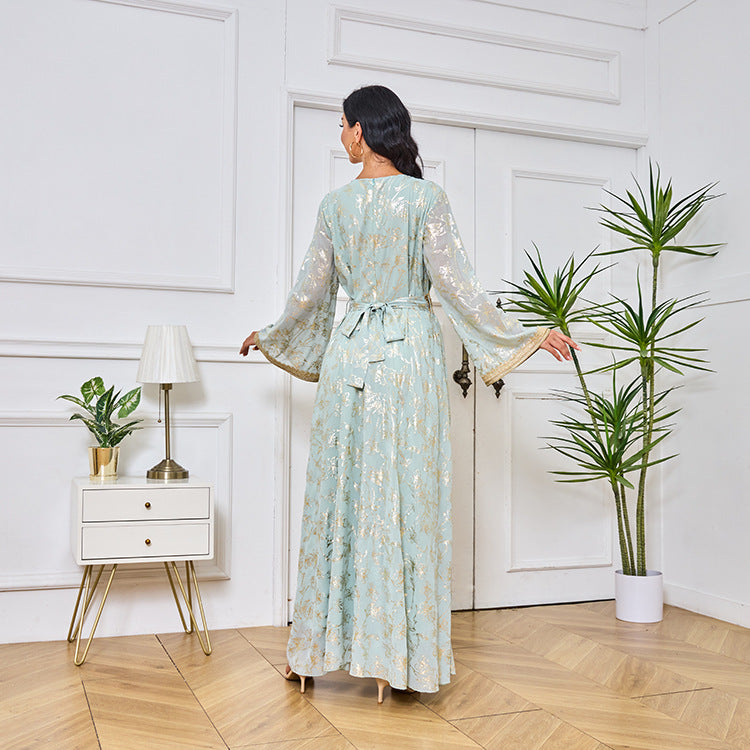 HA1249 Elegant Floral Abaya with Golden Detailing