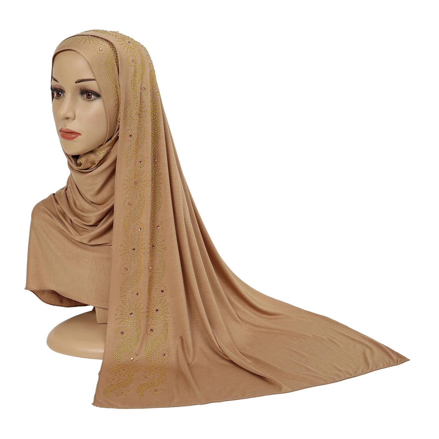 HAYA HA1145 Solid Color Rhinestone Headscarf