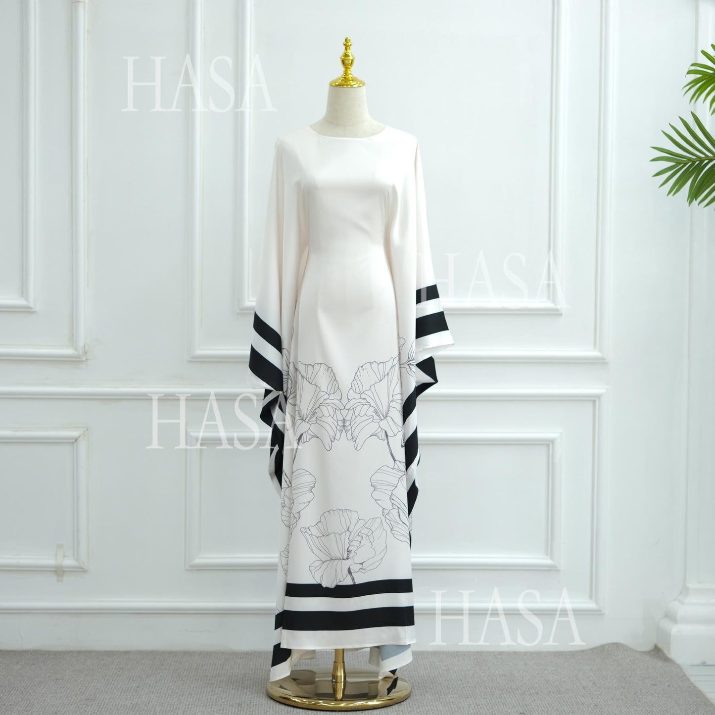 HA6556 Colorblock Print Cardigan Robe Dress