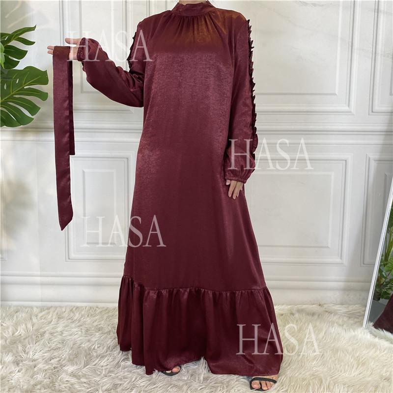 HA6591 Solid Color Turtleneck Long Sleeve Dress with Pleated Waistband