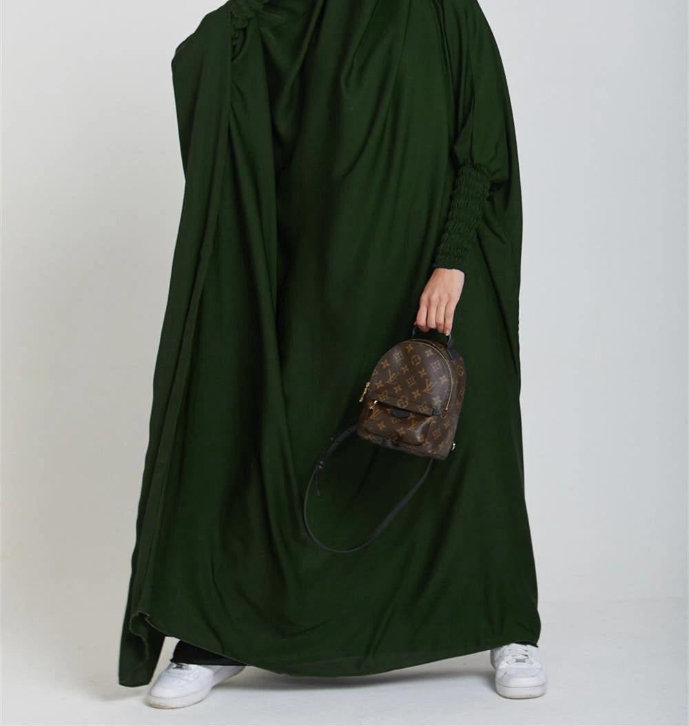 HAYA10067 Muslim Solid colour Mukena Prayer jilbab with soft Fabric and Features elasticated cuffs and attachable Instant Hijab