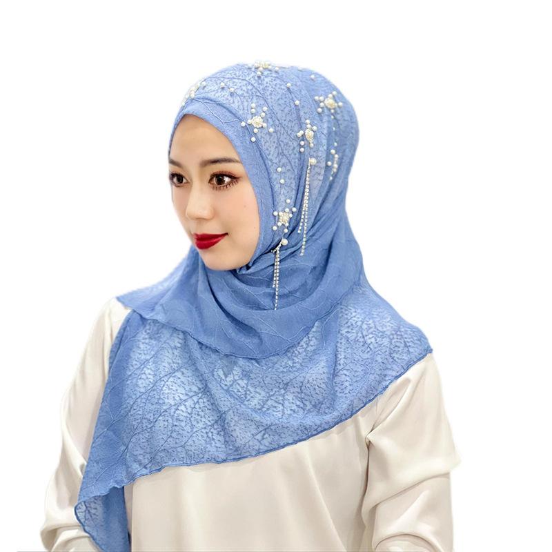 HAYA HA1107 Solid Color Headband Gold Thread Bead Flower Shawl Hat Headband