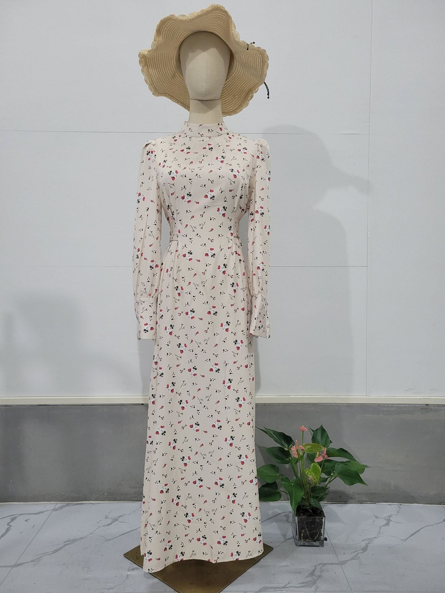 HAYA HAYA1027 Lace Up Floral Dress Long Skirt