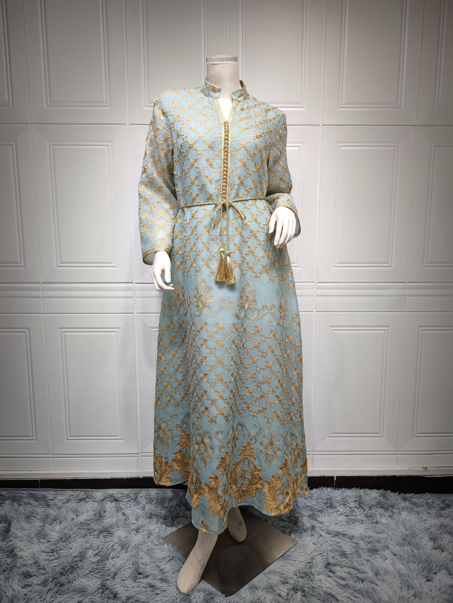 HA6640 Elegant Openwork Embroidered Abaya Long Dress