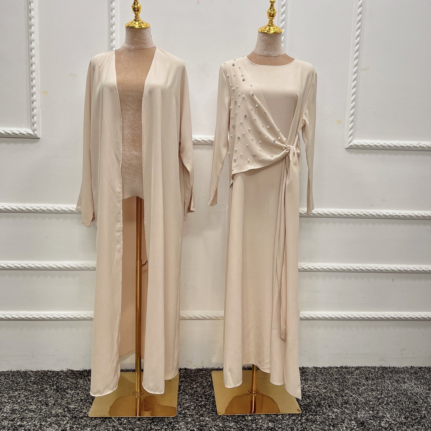 HAYA HAYA1012 2pcs Set Solid Color Cardigan+Inner Dress