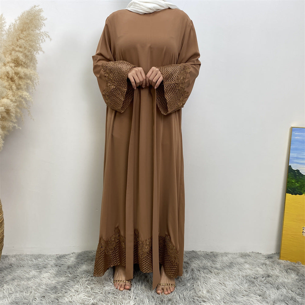 HAYA HAYA1084 Muslim Fashion Lace Robe Dress
