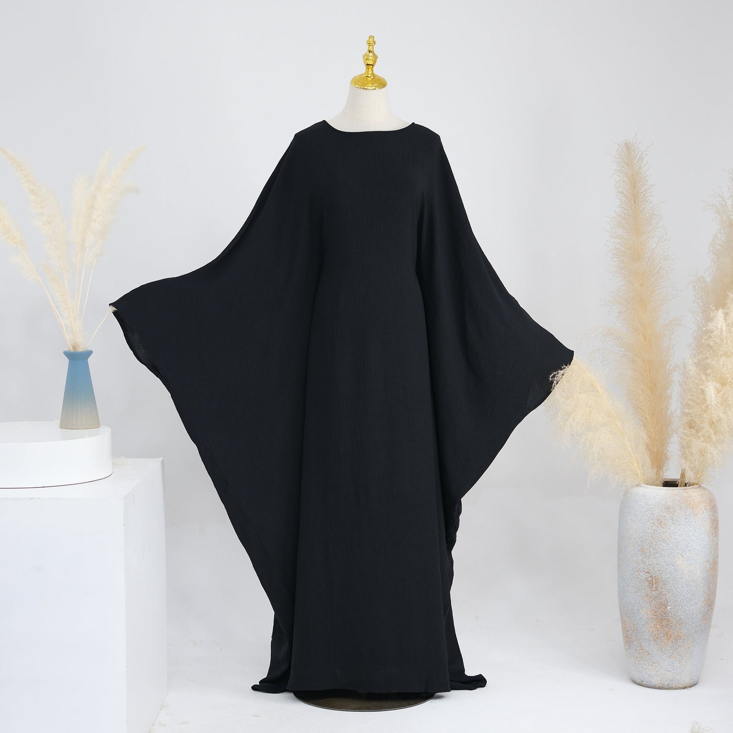 HAYA HAYA0997 Crepe Kaftan with Built-in Belt Waist Bat Sleeves Dress