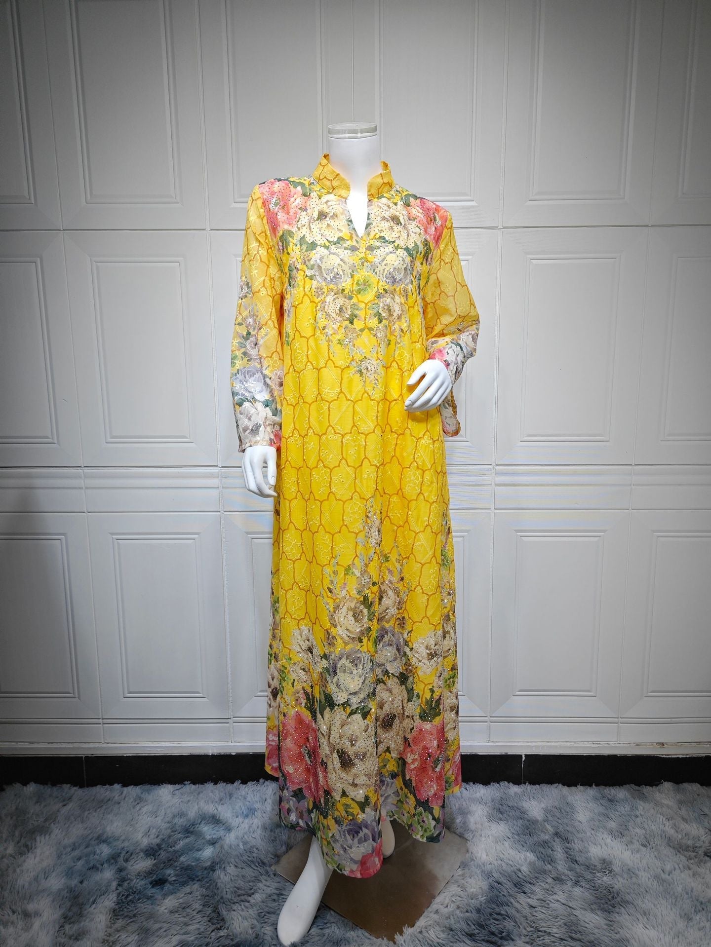 HA6636 Floral Print Embroidered Long Dress