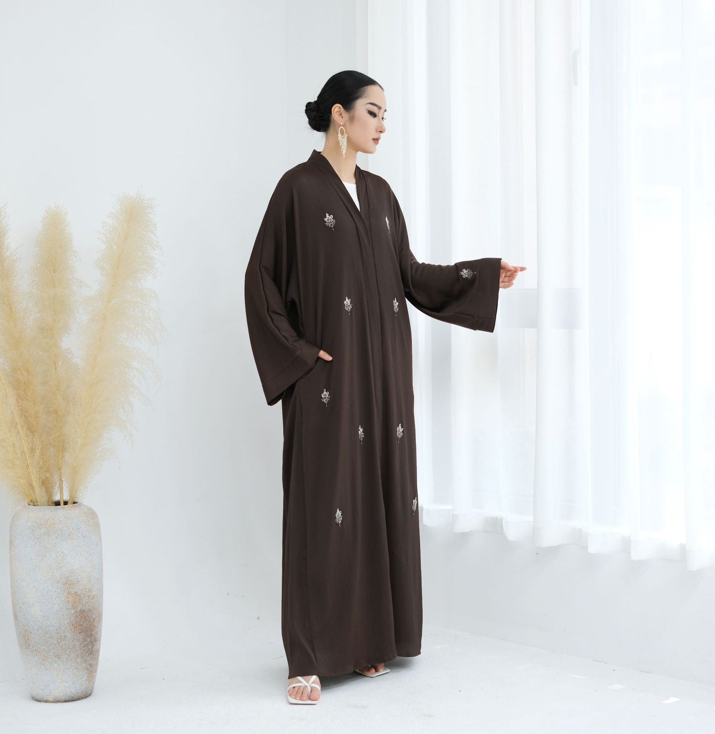 HA6624 Abaya Cardigan with Beaded Lace-up
