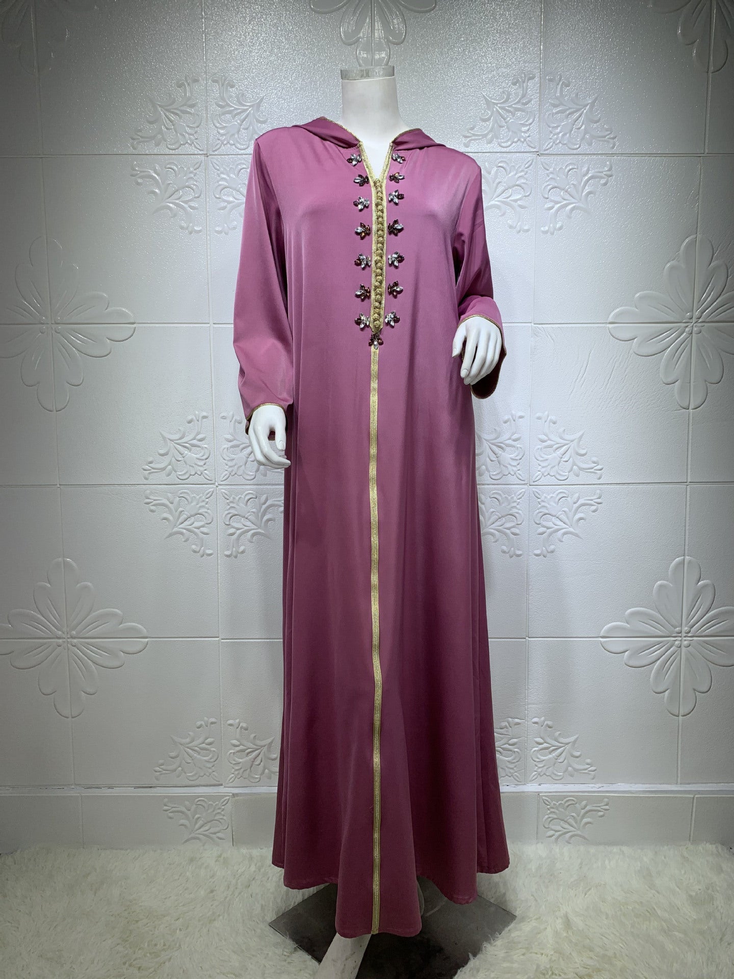 HASA's Series HA1231 Jeweled Ribbon Satin Home Dress Abaya