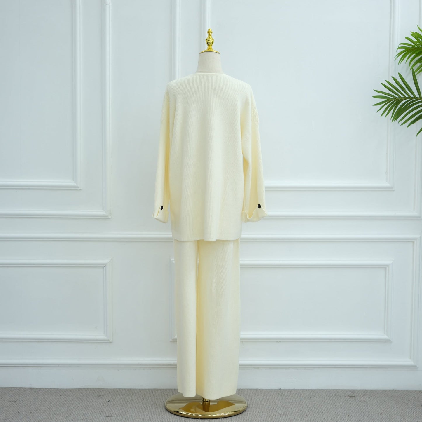 HA6600 Autumn and winter thickened knitted suit solid color two-piece suit (headscarf not included) cuff button design