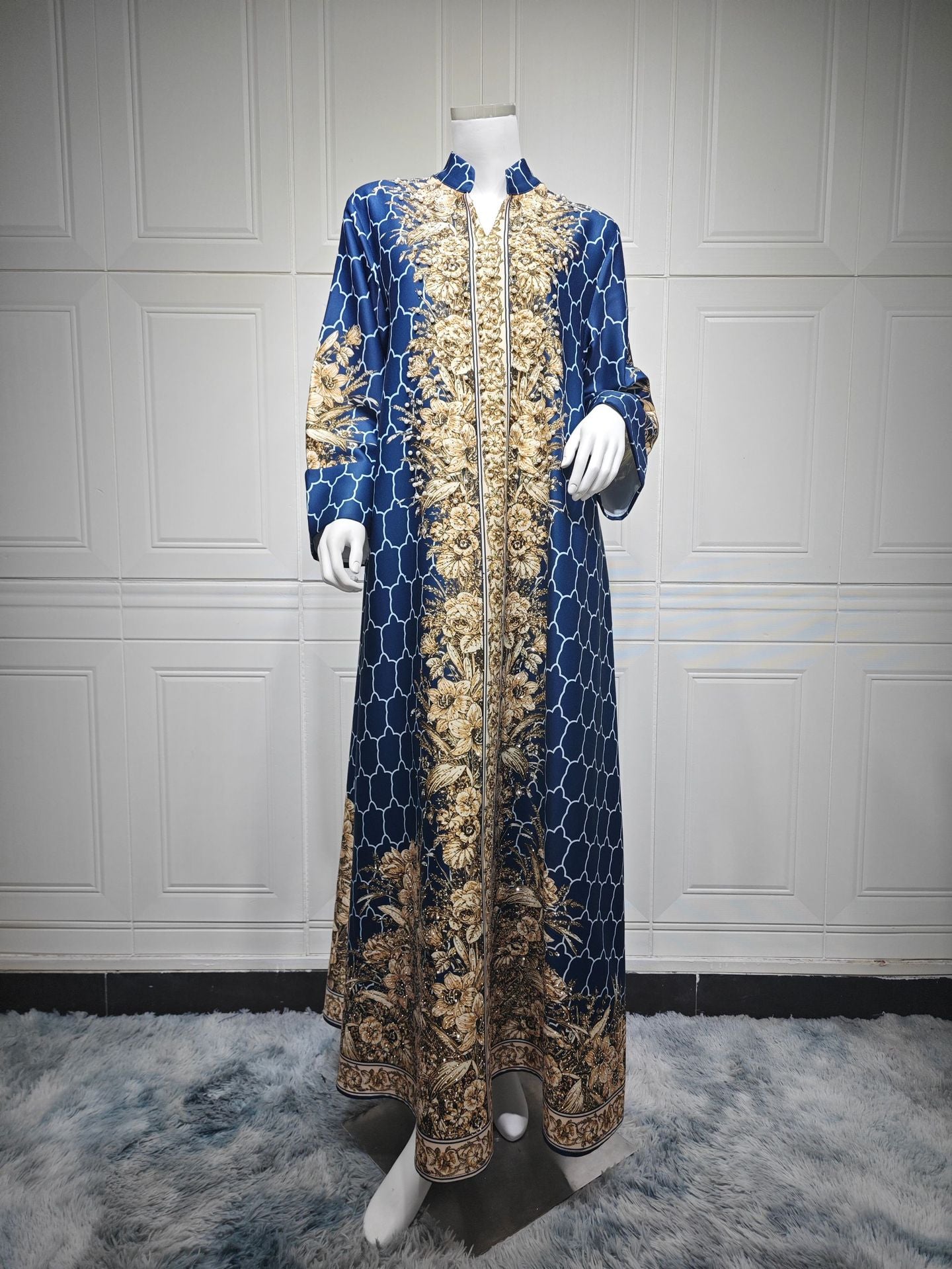 HA6654 Rhinestone-embroidered Long Robe Dress with Elegant Three-dimensional Pattern Design