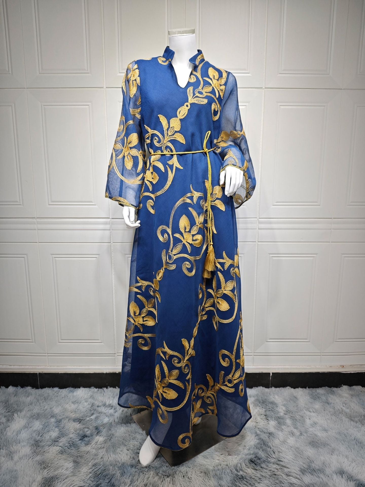 HA6650 Mesh Embroidered Maxi Dress - Elegant and Stylish