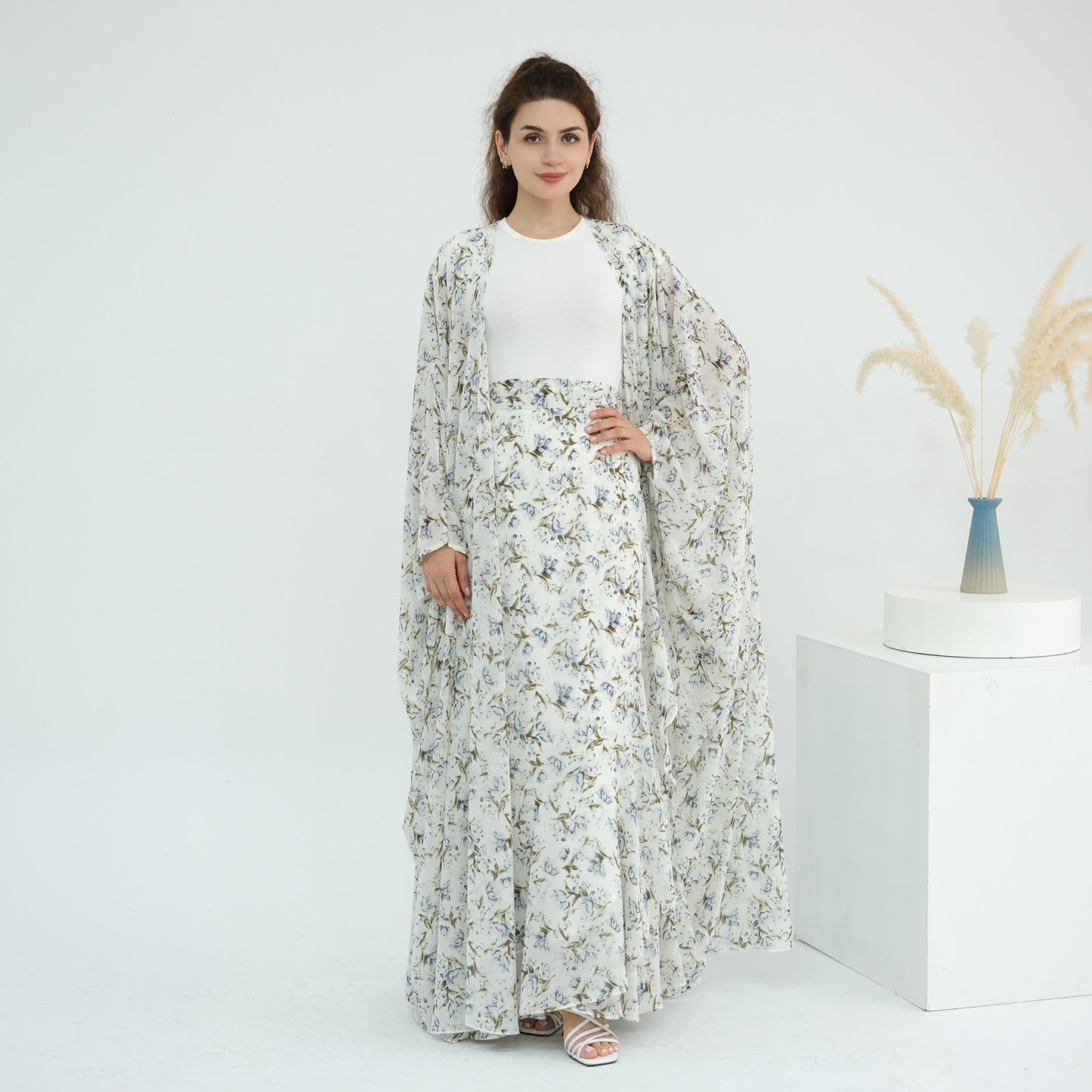 HA6580 Printed cardigan and skirt two-piece set