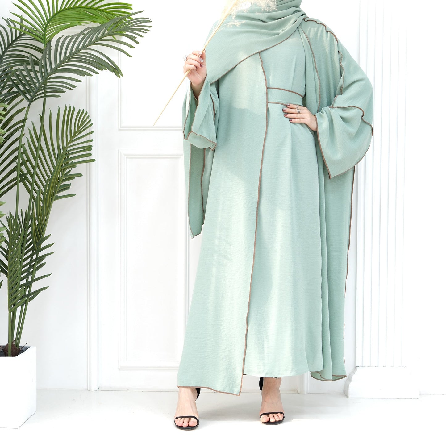 HAYA HA1095 3pcs Set Cardigan+without Sleeves Inner Dress+Hijab