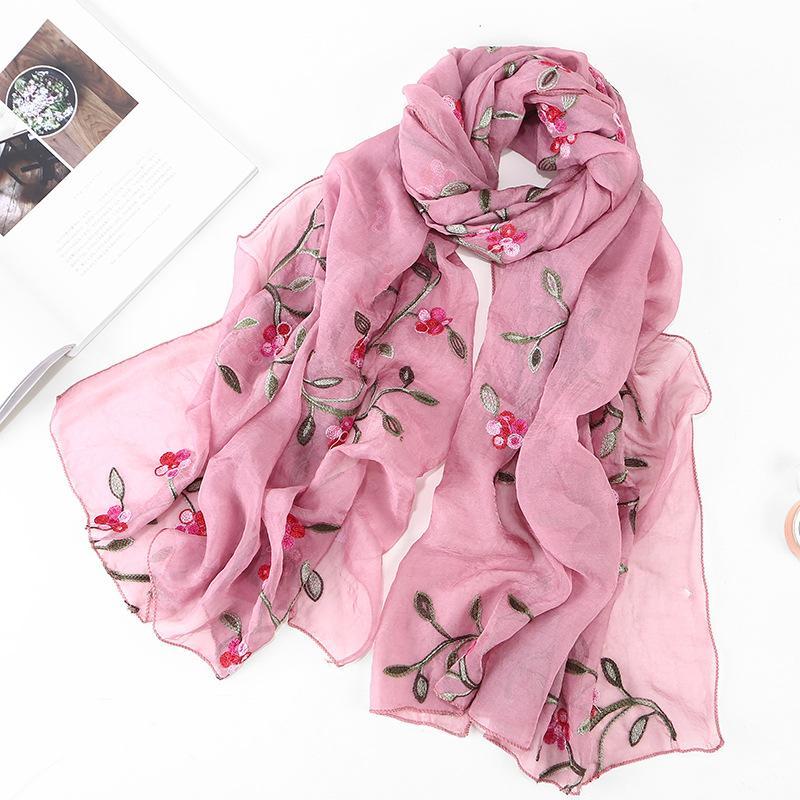 HAYA HA1132 Chiffon Flower Embroidered Scarf
