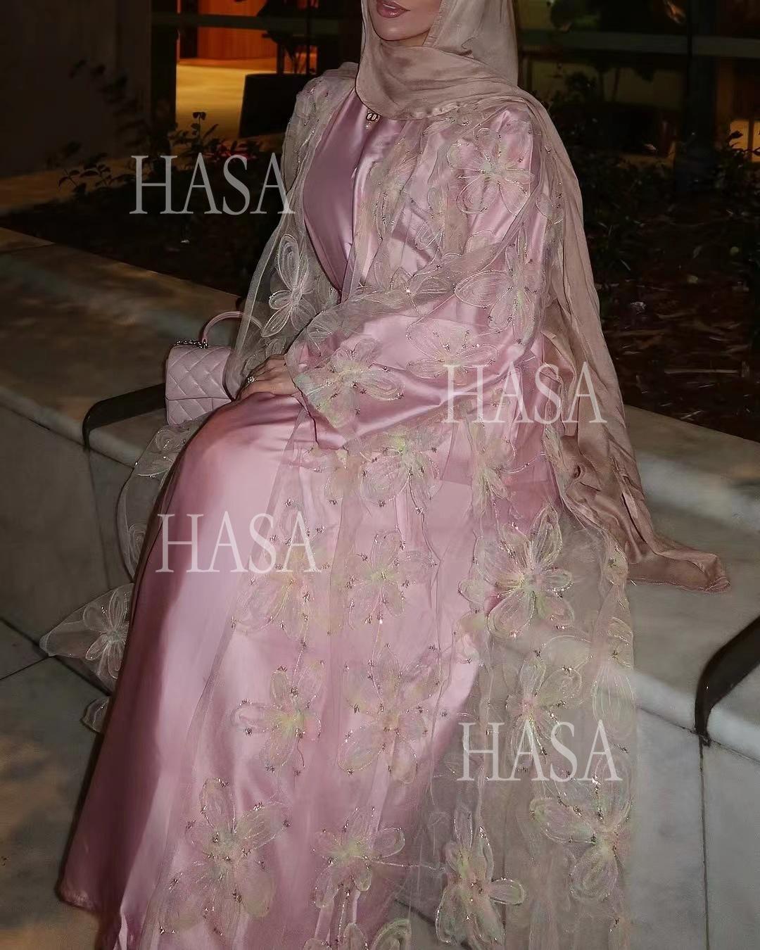 HA6516 Two-piece Maxi Dress with Embroidered Cardigan. Headscarf Not Included.