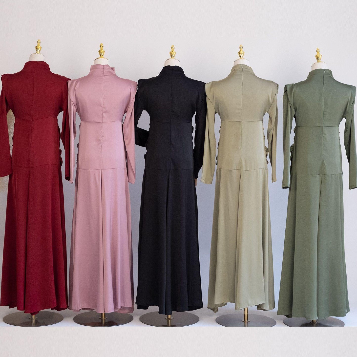 HAYA HAYA1020 Solid Color High Neck Slimming Robe Dress