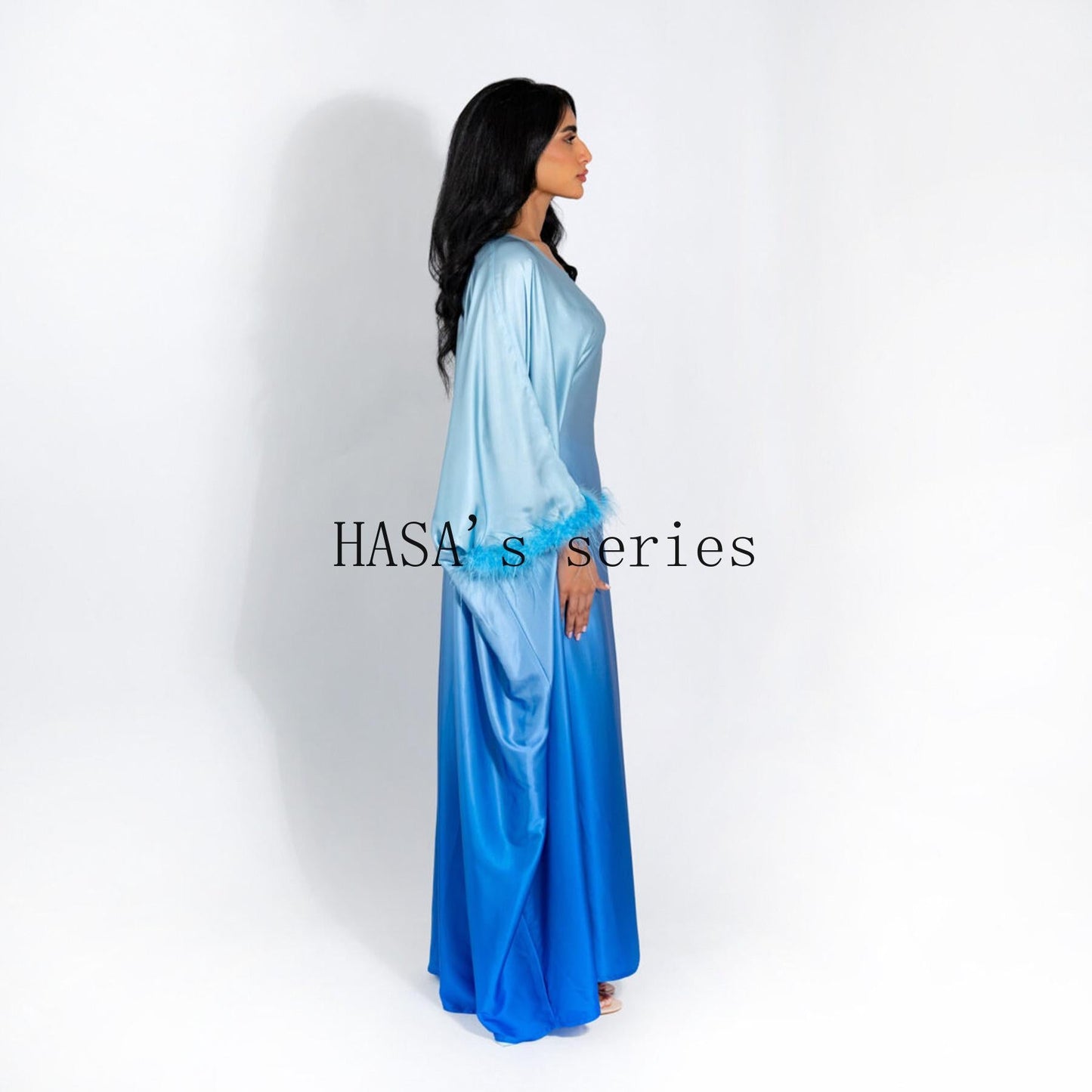 HS5108 Elegant long dress with gradient color waist design and batwing sleeves.