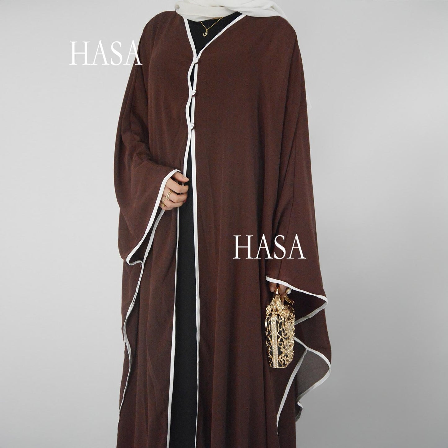 HA6325 One Size Chiffon Cover-Up with Batwing Sleeves and Button Front
