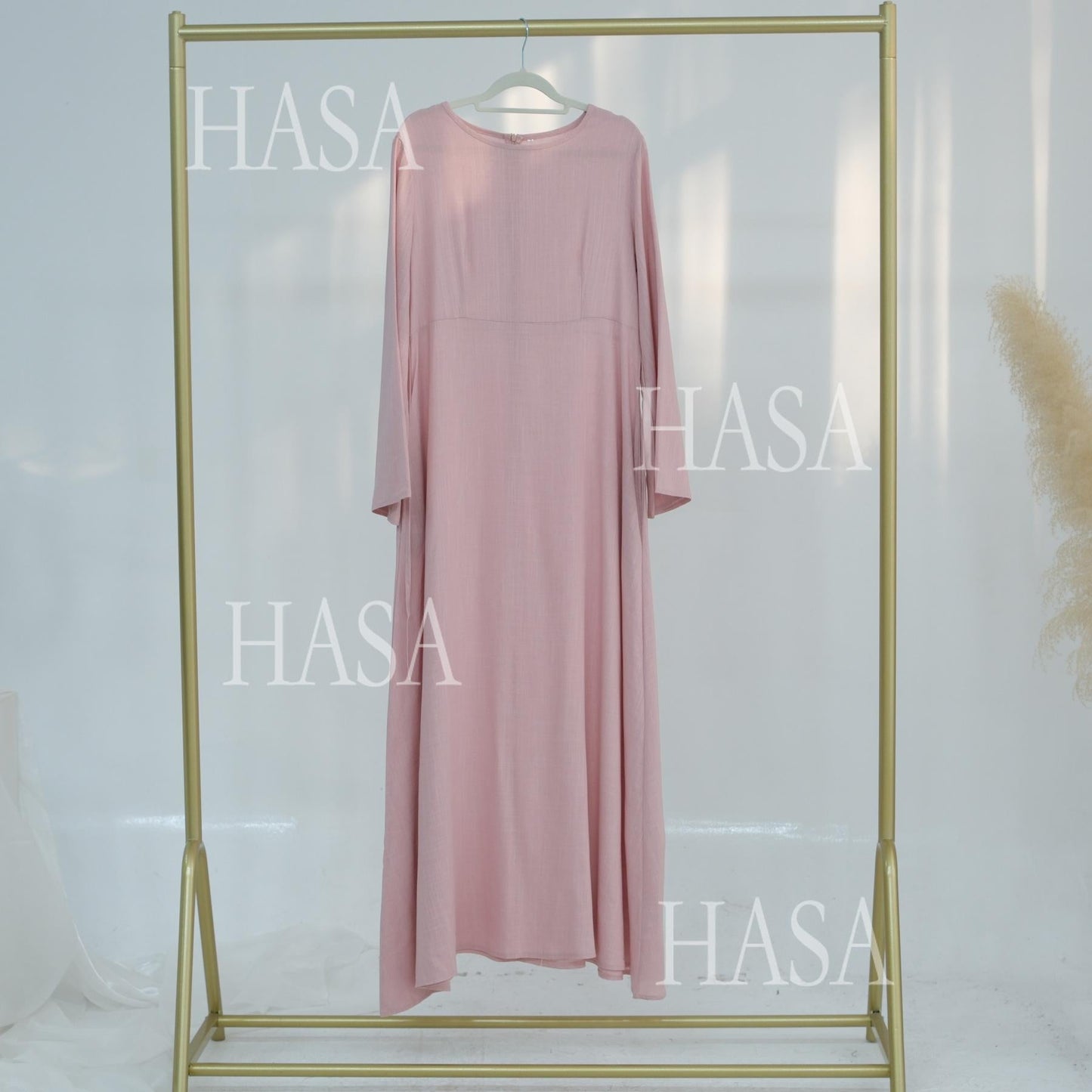 HA6494 Simple Solid Color Linen Bamboo Dress | Lace-Up Design