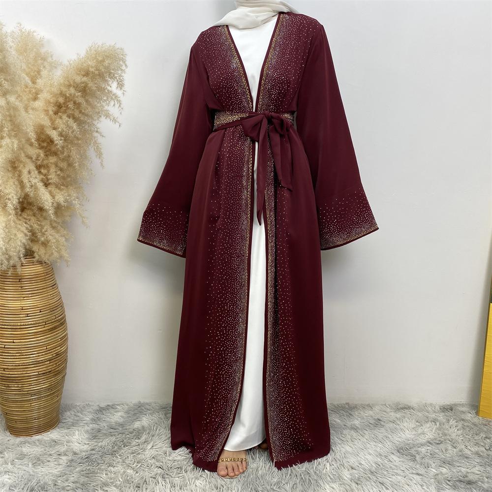 HAYA HAYA1086 Hot Diamond Lace Up Cardigan with Pocket Dress