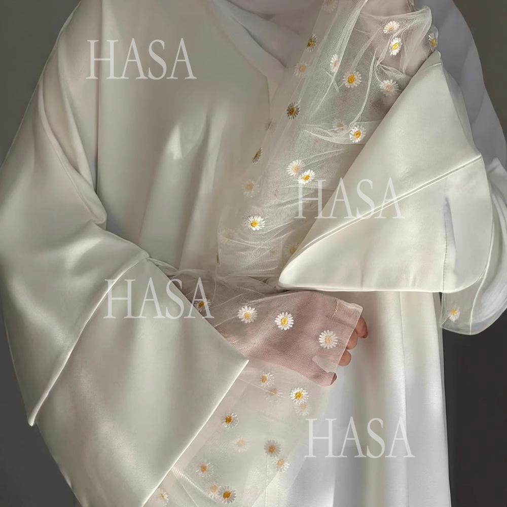 HA6564 Lace Daisy Embellished Long Dress Robe