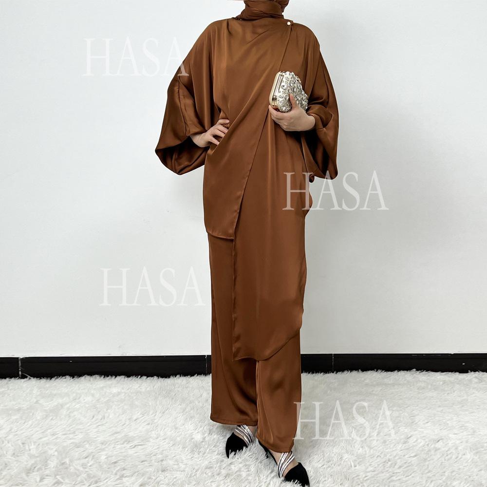 HS5857 High-end Bright Satin Two-piece Suit (headscarf Not Included), Irregular Design Shows Fashionable Style