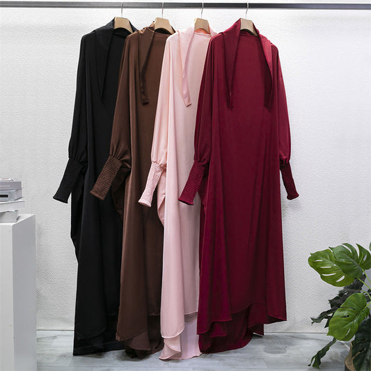 HAYA10067  Muslim Solid colour Mukena  Prayer jilbab with soft Fabric and Features elasticated cuffs and attachable Instant Hijab