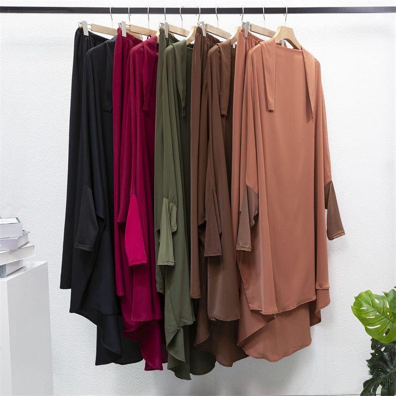 HAYA0430 Two-Piece Set jilbab Solid Color Swing Top and Skirt