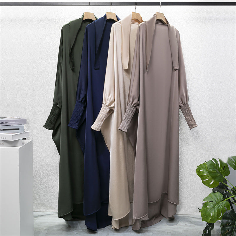 HAYA10067  Muslim Solid colour Mukena  Prayer jilbab with soft Fabric and Features elasticated cuffs and attachable Instant Hijab