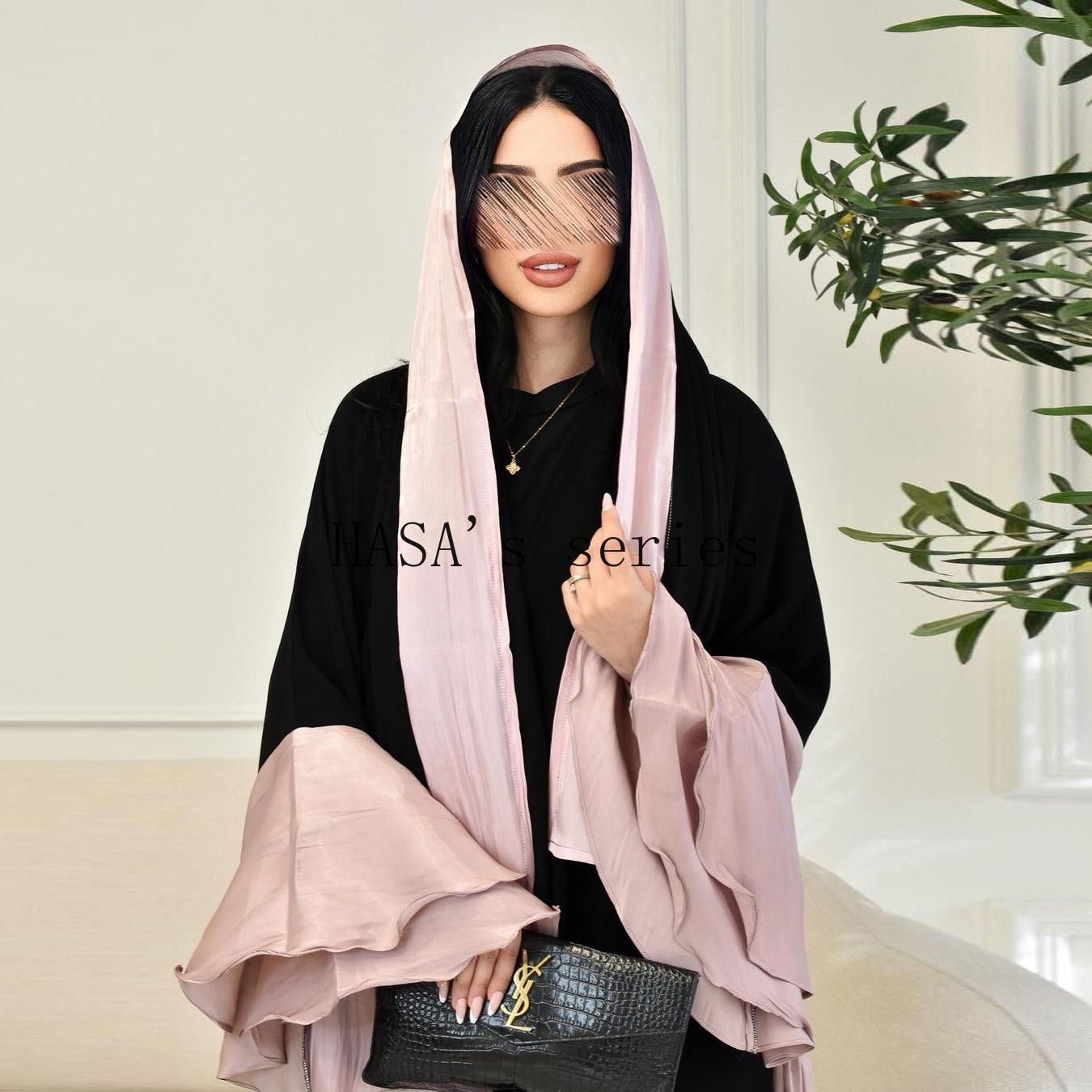 HS5106 A Soft and Elegant Long Satin Dress with Classic Design and Ruffled Sleeves.
