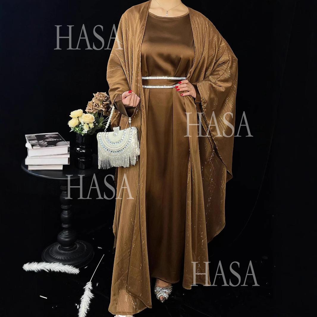 HA6571 Gold embellished long Abaya skirt set
