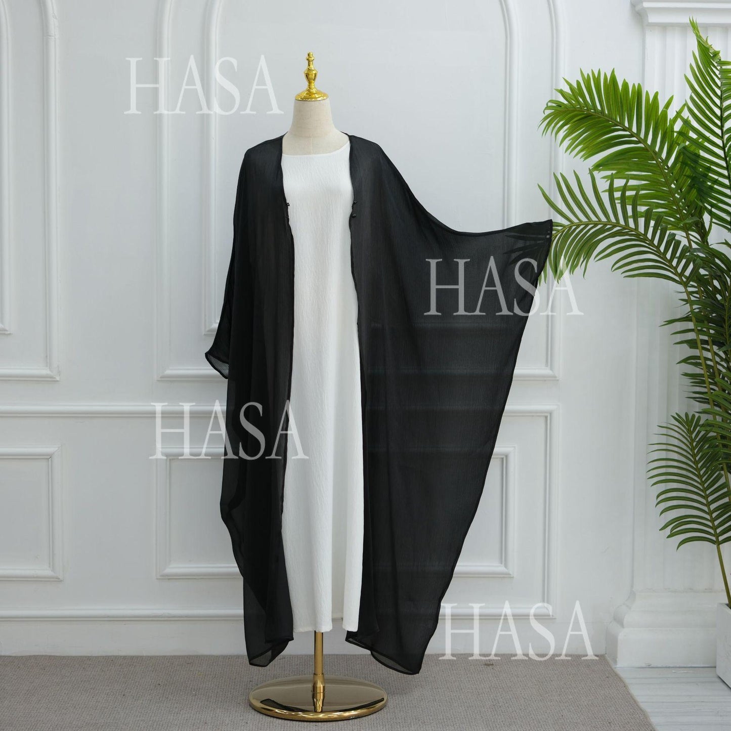 HA6534 Elegant Island Wrinkle Texture Solid Color Cardigan Robe