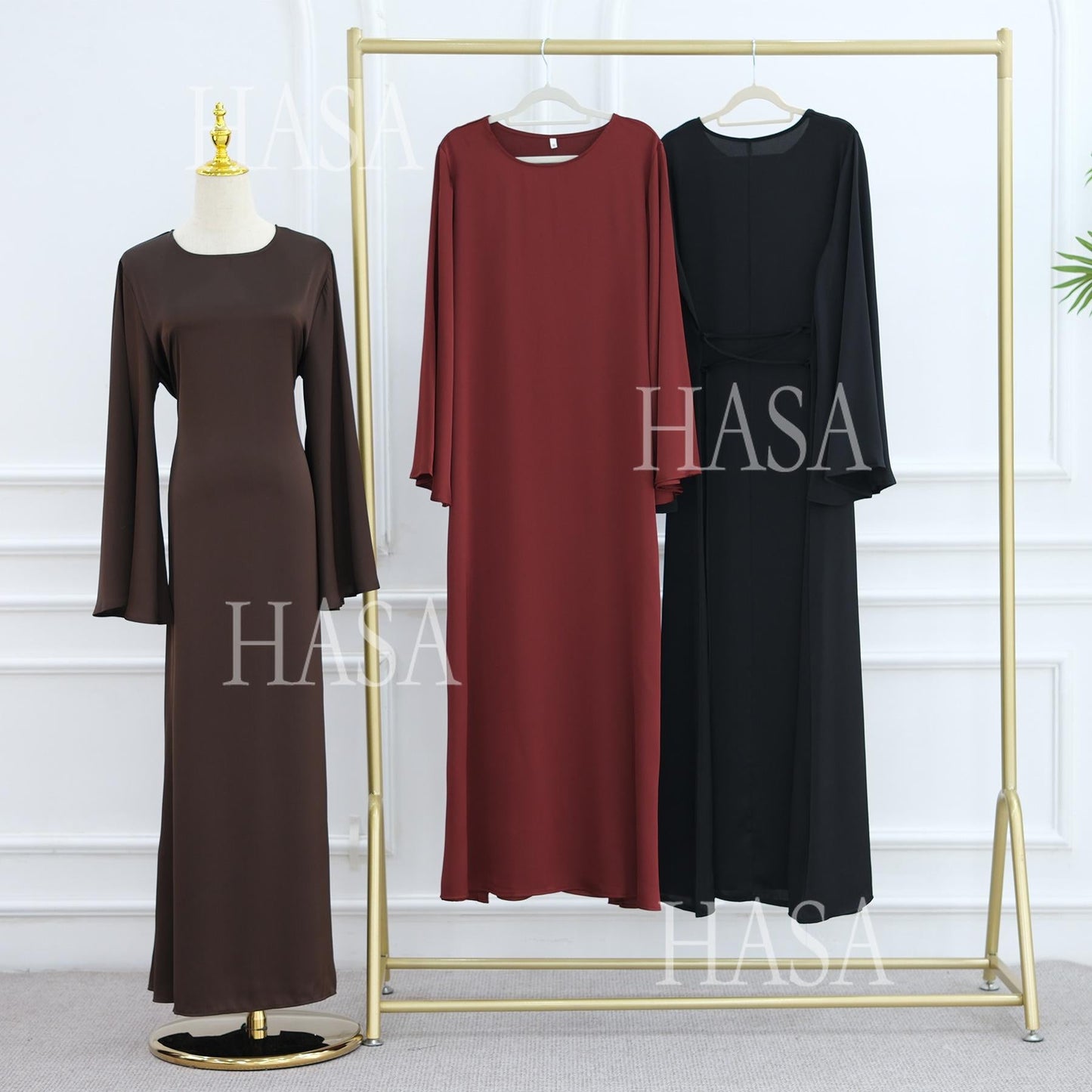 HA6478 Simple Long Dress with Wide Sleeves, One-piece and Smooth Style