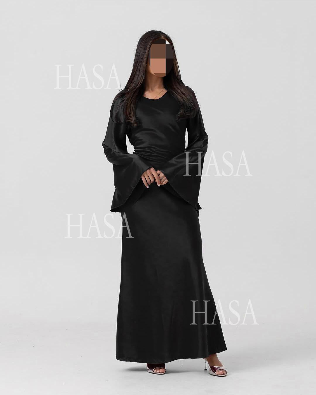 HA6491 Elegant Bell Sleeve Maxi Dress