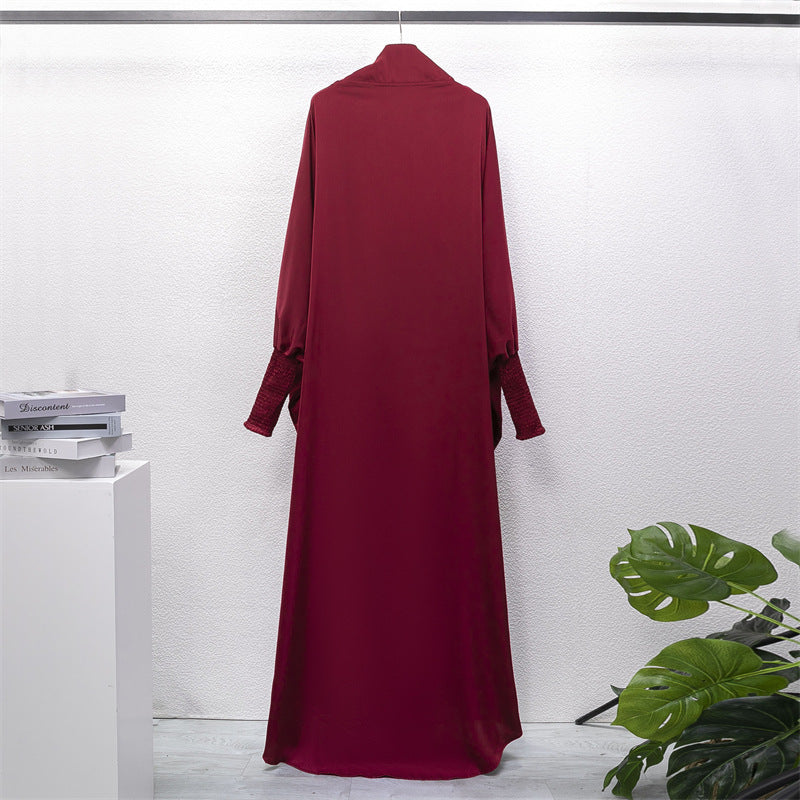 HAYA10067  Muslim Solid colour Mukena  Prayer jilbab with soft Fabric and Features elasticated cuffs and attachable Instant Hijab