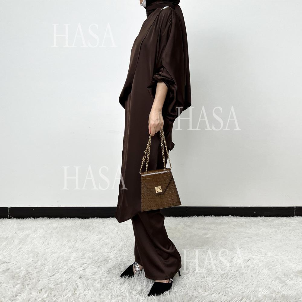 HS5857 High-end Bright Satin Two-piece Suit (headscarf Not Included), Irregular Design Shows Fashionable Style