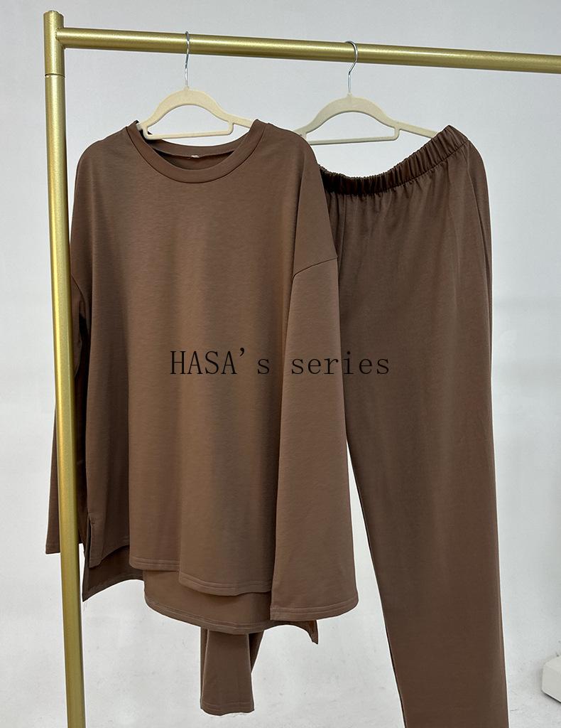 HA5488 Fashionable and Comfortable Loose Two-piece Suit - Simple Solid Color Design two  piece co  ords