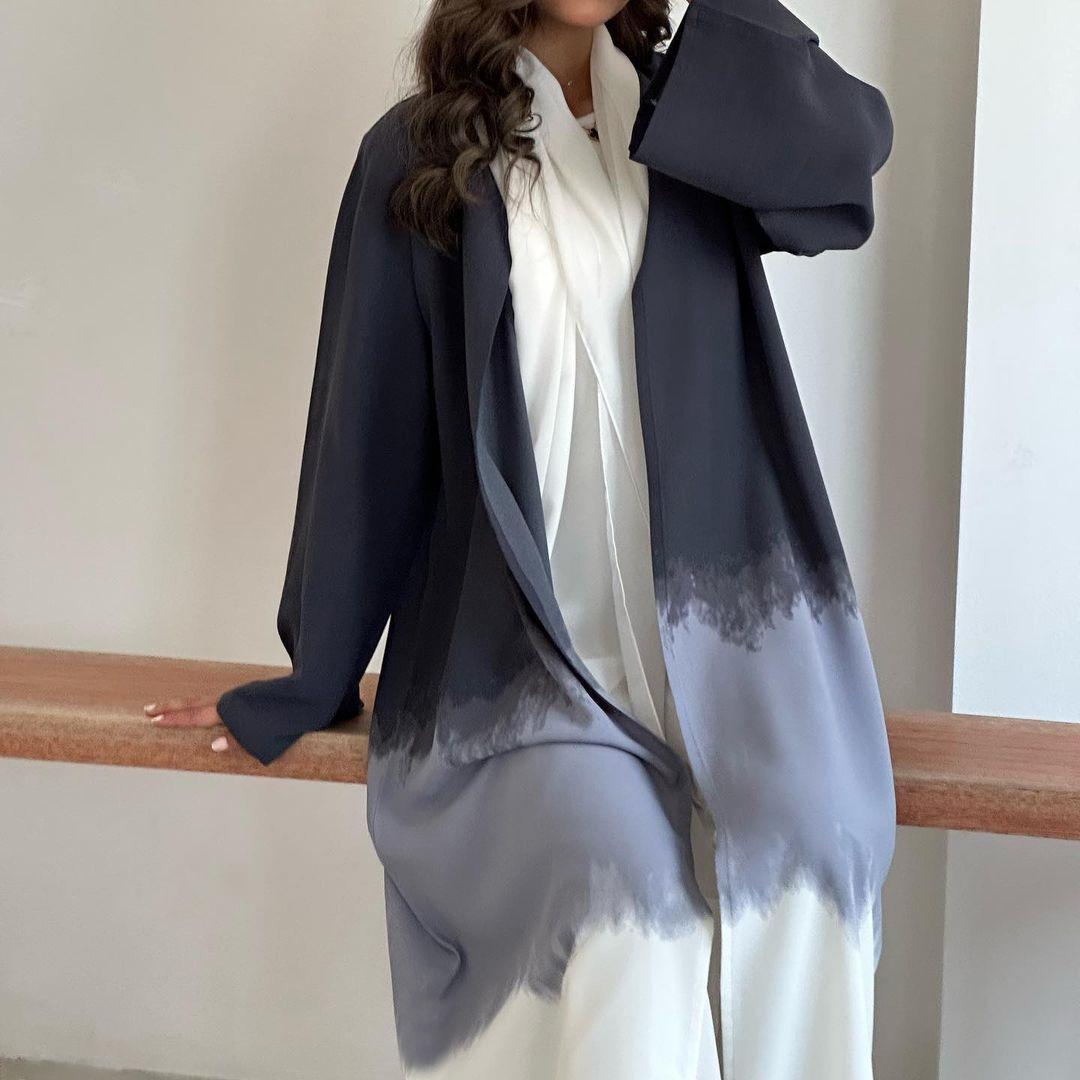 HAYA HA1096 Muslim Tie-dyed Cloak Cardigan Dress Abaya