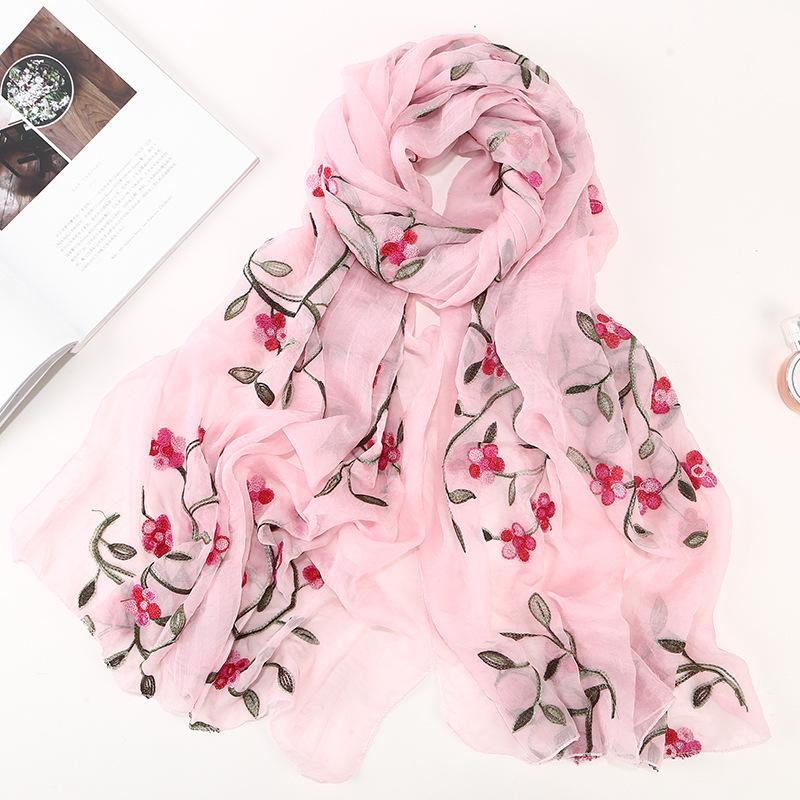 HAYA HA1132 Chiffon Flower Embroidered Scarf