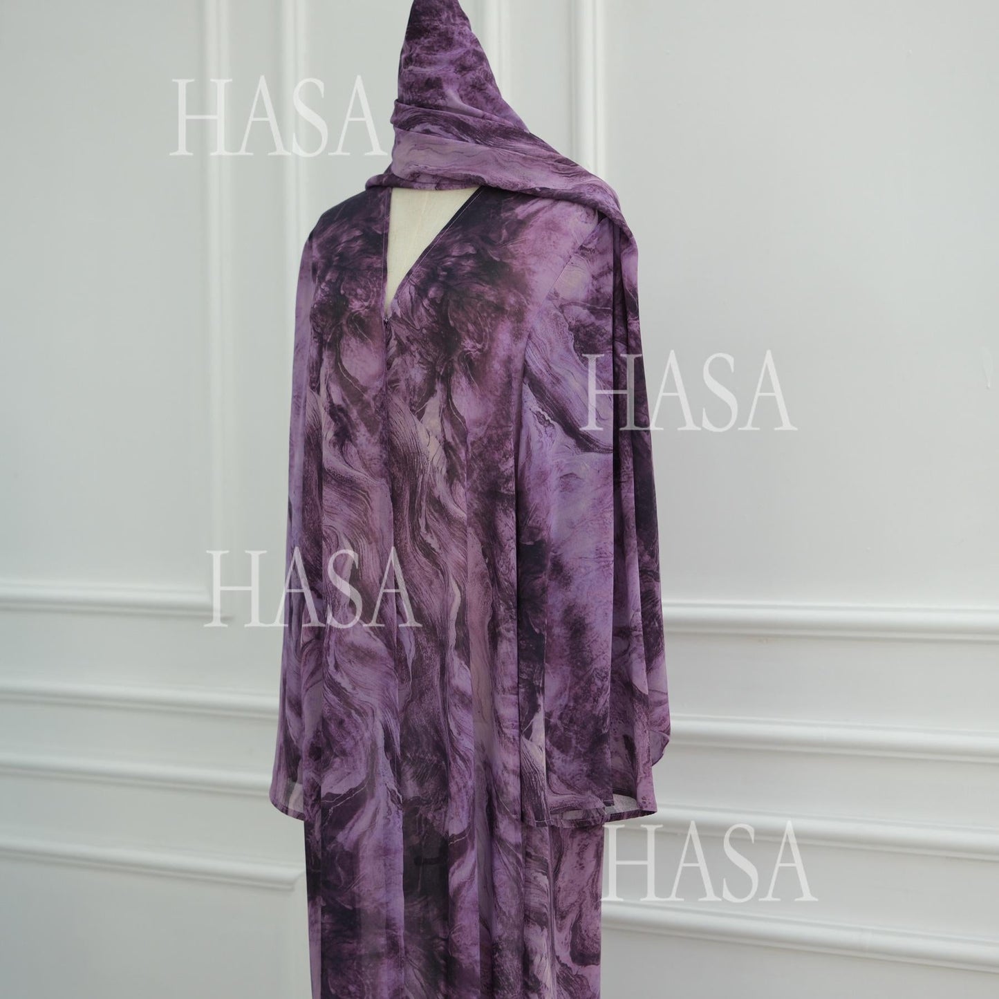 HA6551 Printed Abaya Cardigan with Matching Scarf Two-Piece Set