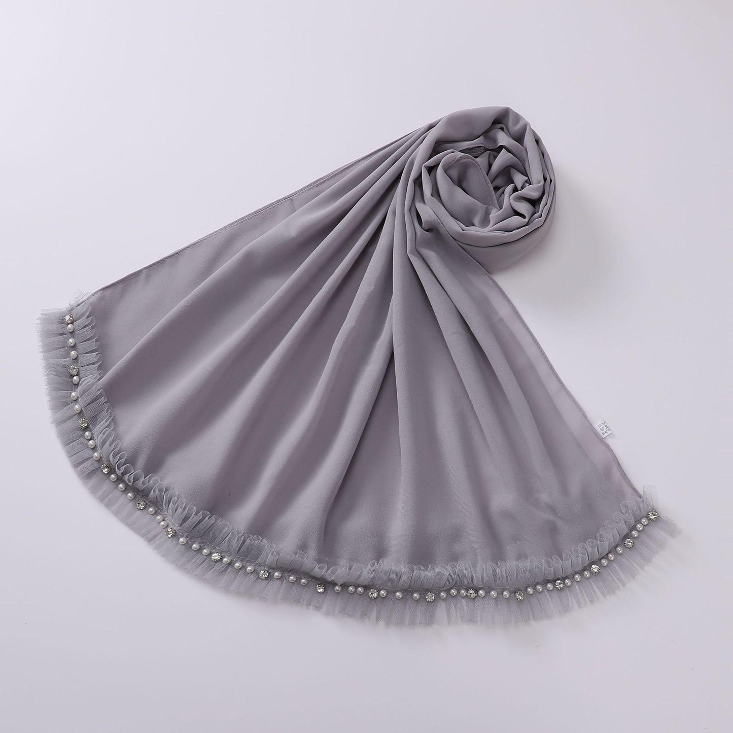 HAYA HA1118 Pearl Chiffon Lace Headscarf