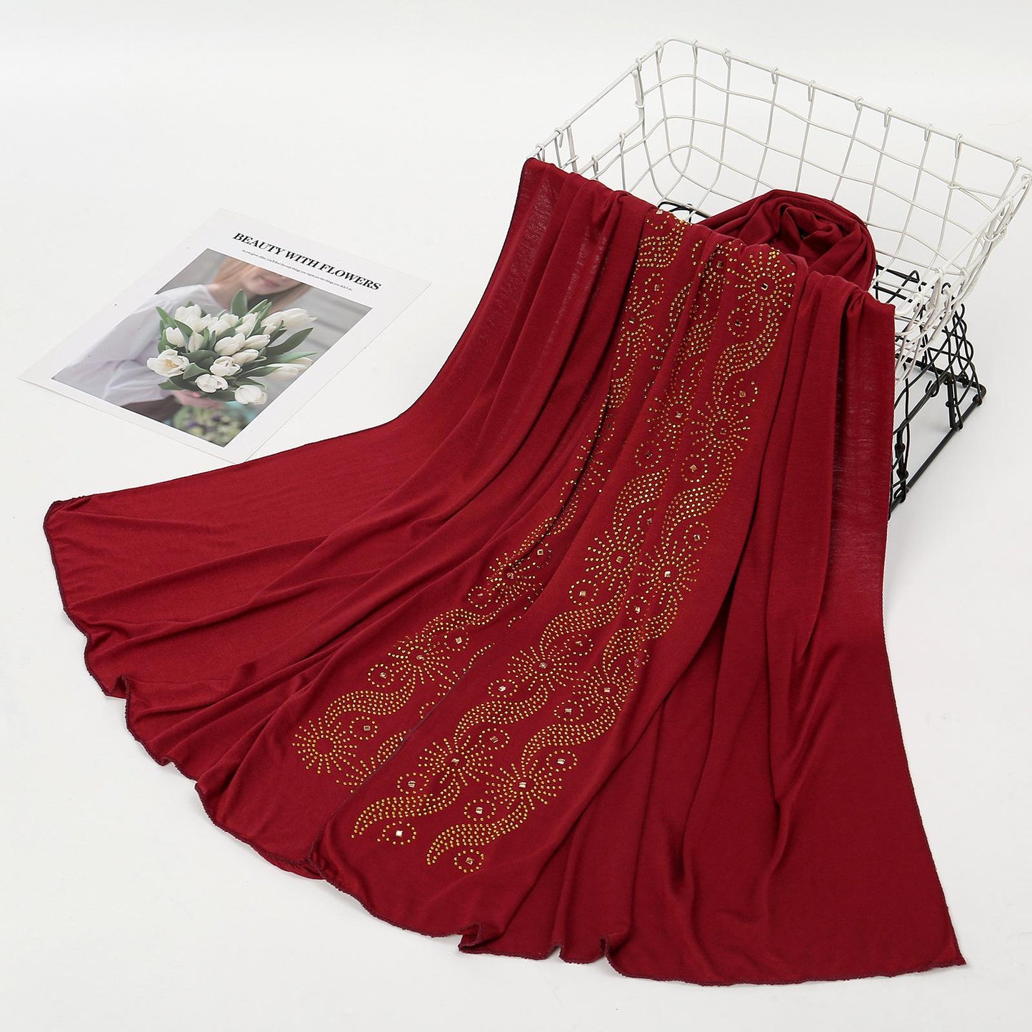 HAYA HA1145 Solid Color Rhinestone Headscarf