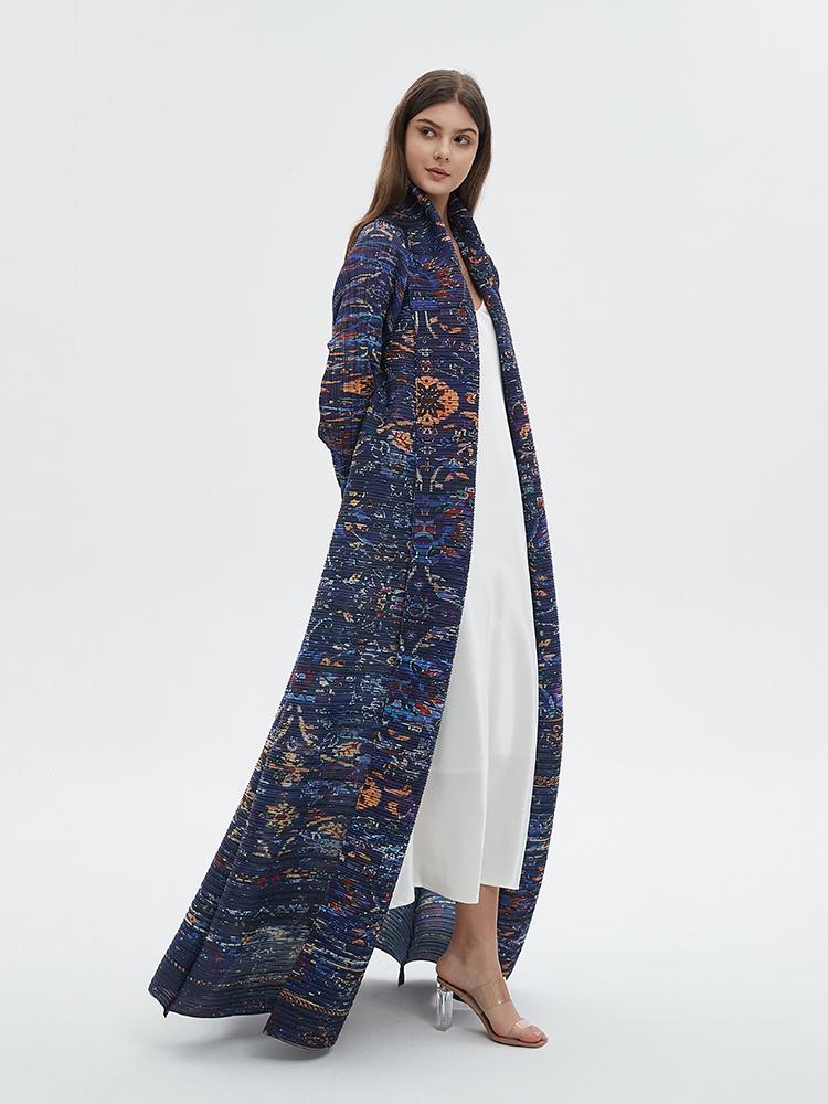HS6717 Midnight Tapestry  Blue Printed Abaya with Artistic Motifs