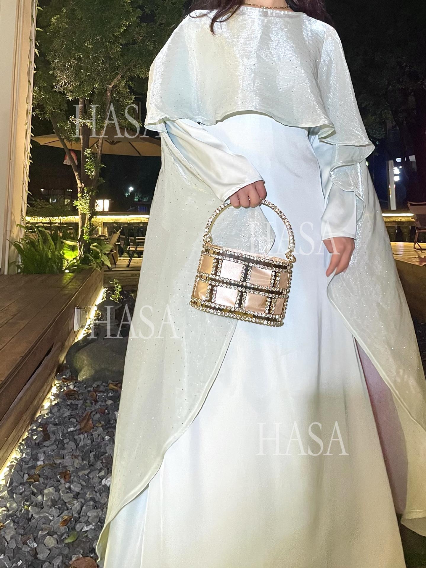 HA6477 Shiny robe two-piece set with rhinestone shawl decoration