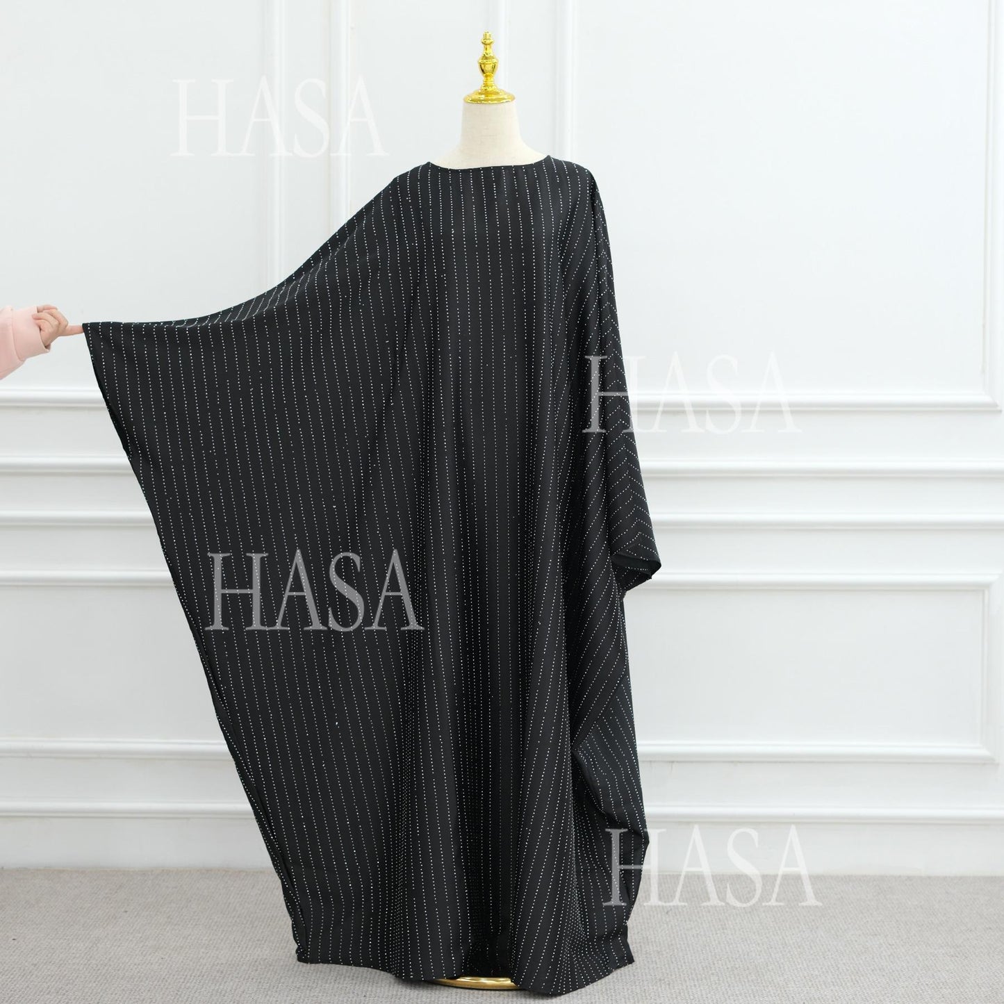 HA6483 Drape Rhinestone Gown with Simple Wide Sleeves