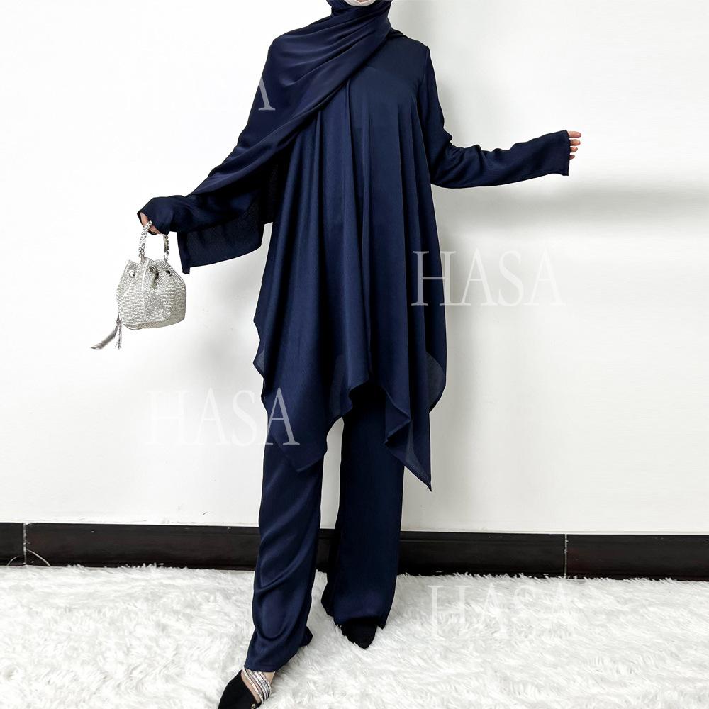 HS5854 High-end crepe linen two-piece robe, irregular design shows fashion(Headband not included)